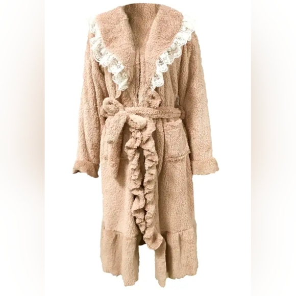 Other - Cozy Tan Fleece Robe with Lace Trim Women's Plus Size XXL (Runs Small)